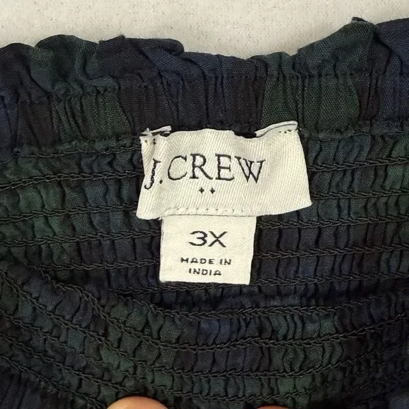 NEW Plus Size J.Crew Green Tartan Plaid Smocked Tiered Poplin Midi Dress Size 3X - Picture 3 of 11